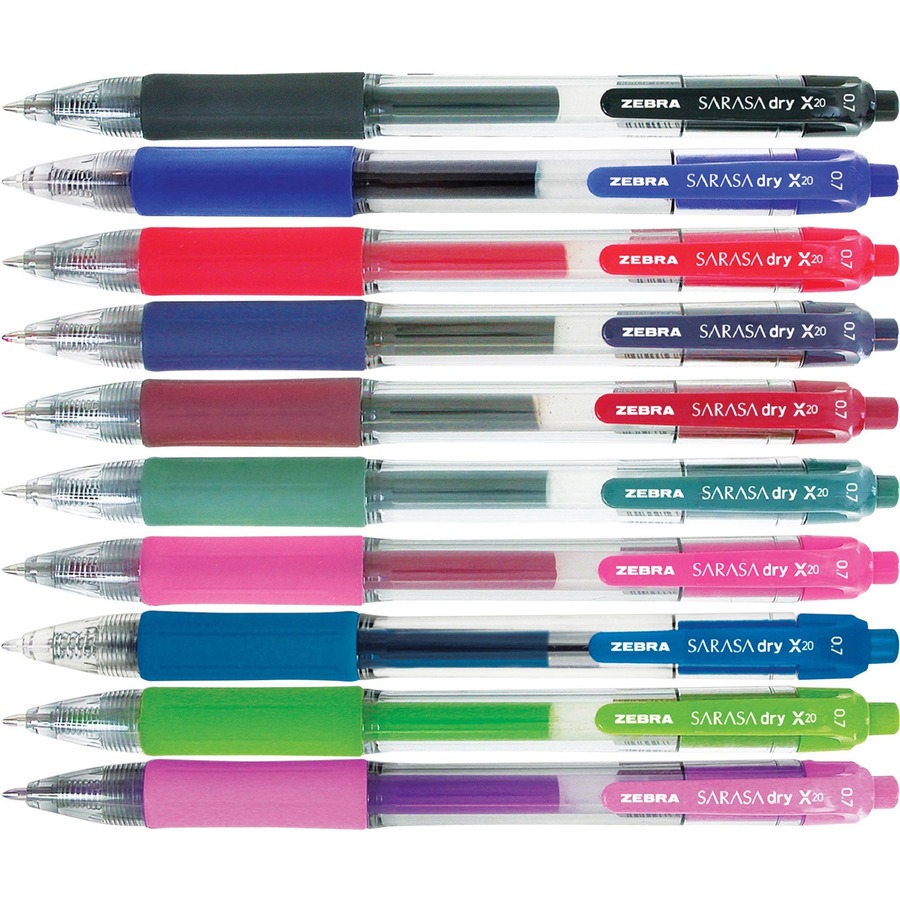 assorted colo Zebra Pen Sarasa X20 Retractable Gel Ink Pens Medium Point 0.7mm 