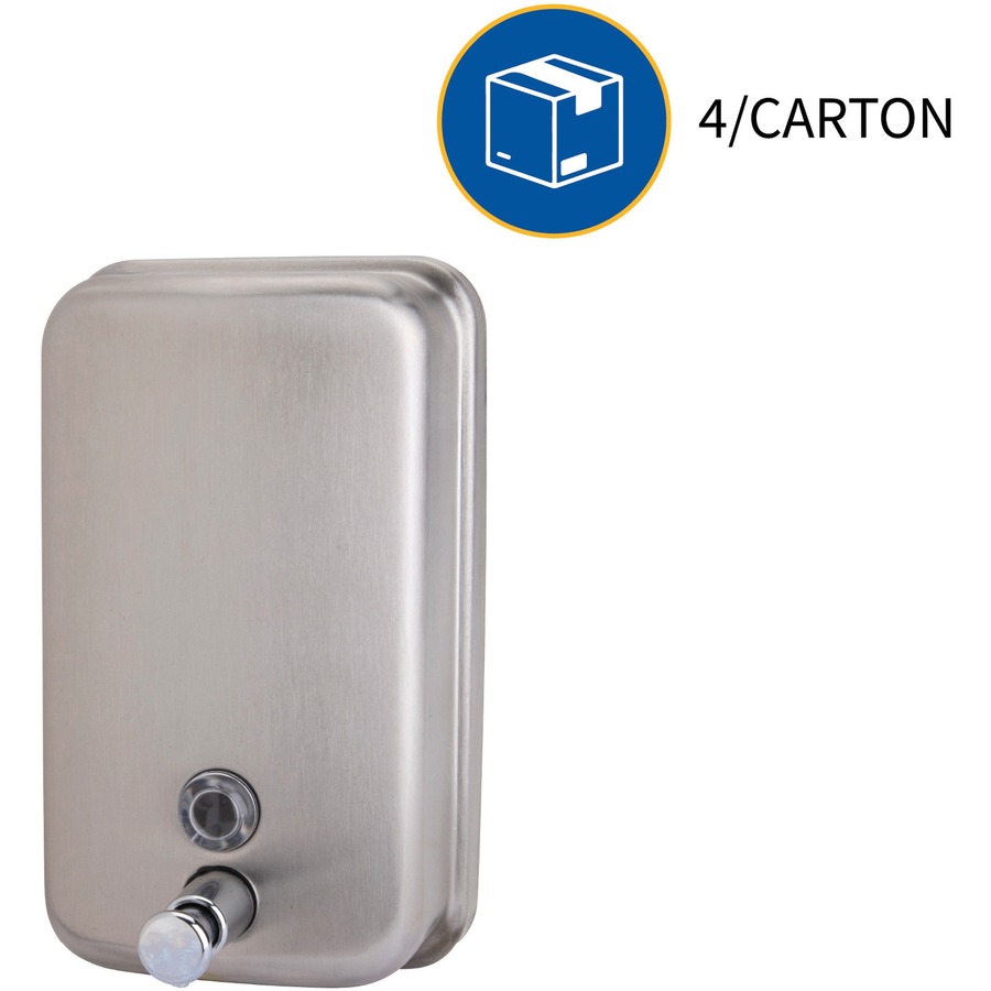Genuine Joe Liquid/Lotion Soap Dispenser - Manual - 931.57 mL Capacity - Wall Mountable, Rust Proof - Stainless Steel - 1Each - Liquid Soap / Sanitizer Dispensers - GJO02201
