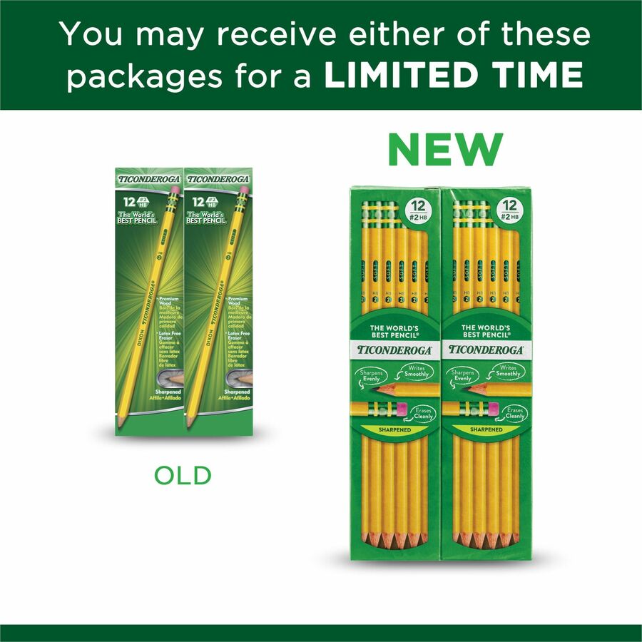 Ticonderoga Presharpened No. 2 Pencils - #2 Lead - Yellow Cedar Barrel - 12 / Dozen - Wood Pencils - DIX13806