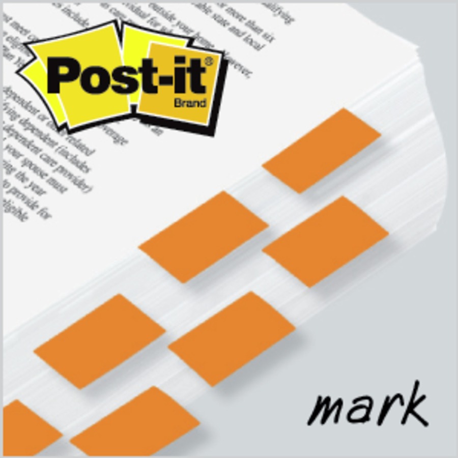 Post-it® Flags - 100 x Orange - 1" x 1.75" - Rectangle - Unruled - Orange - Removable, Tab - 100 / Pack - Flags - MMM680OE2