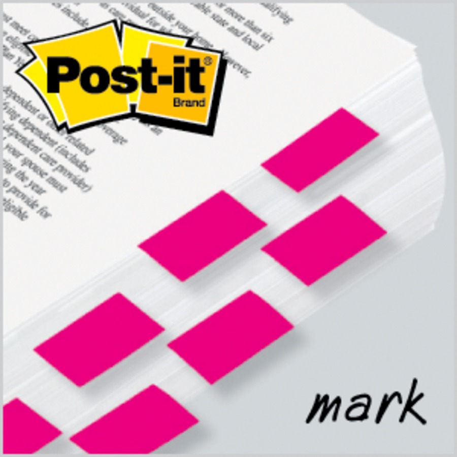 Post-it® Flags - 100 x Bright Pink - 1" x 1 3/4" - Rectangle - Unruled - Pink - Removable, Self-adhesive - 100 / Pack