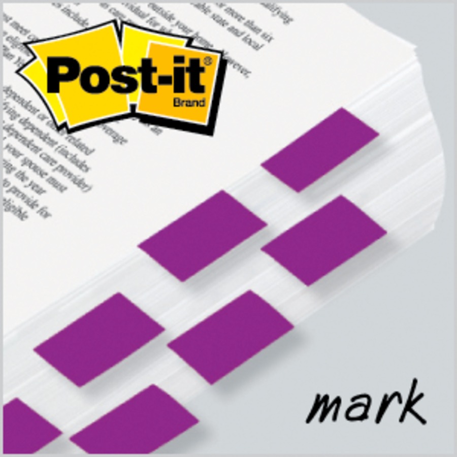 Post-it® Flags - 100 - 1" x 1 3/4" - Rectangle - Unruled - Purple - Removable, Self-adhesive - 100 / Pack