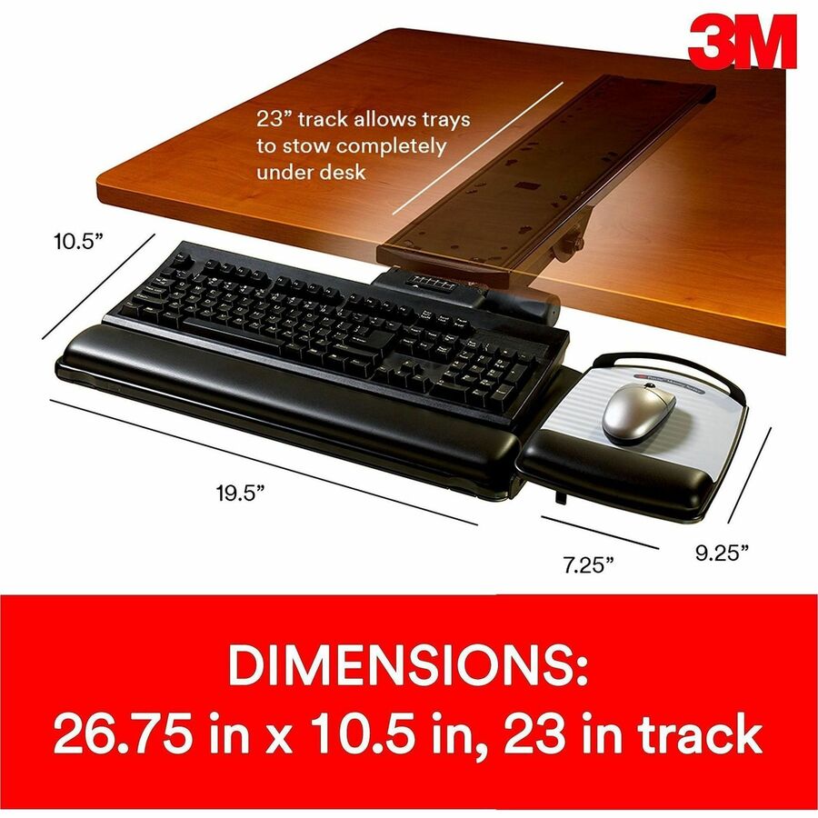3M Sit/Stand Easy Keyboard Tray Platform Gel Wrists Precise Mouse Pad