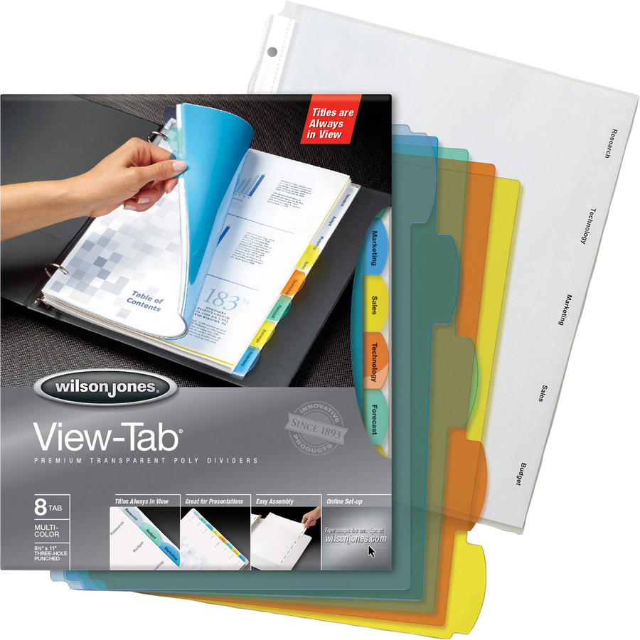 Wilson Jones View-Tab 8-Tab Transparent Dividers - 8 Print-on Tab(s) - 8 Tab(s)/Set - Transparent Polypropylene Divider - Multicolor Paper, Transparent Tab(s) - 8 / Set - Plain Tab Index Dividers - WLJ55067