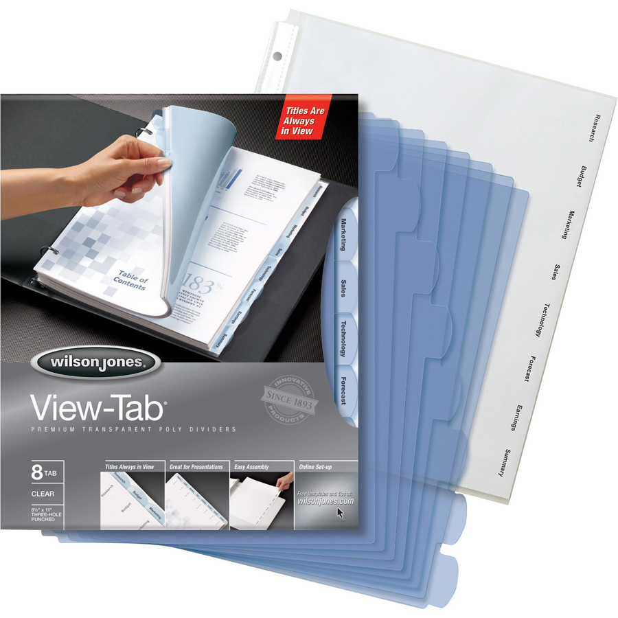 Wilson Jones View-Tab® Transparent Dividers - 8 Print-on Tab(s) - 8 Tab(s)/Set - Transparent Polypropylene Divider - Clear Paper, Transparent Tab(s) - 8 / Set - Plain Tab Index Dividers - WLJ55068