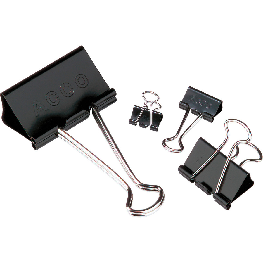 ACCO Mini Foldback Binder Clips - Mini - 0.5" Width - 0.25" Size Capacity - 12 / Dozen - Black, Silver - Steel