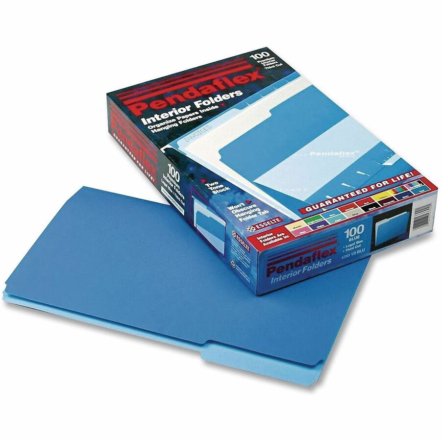 Pendaflex 1/3 Tab Cut Legal Recycled Top Tab File Folder - 8 1/2" x 14" - Blue - Acid-free - 10% Recycled - 100 / Box