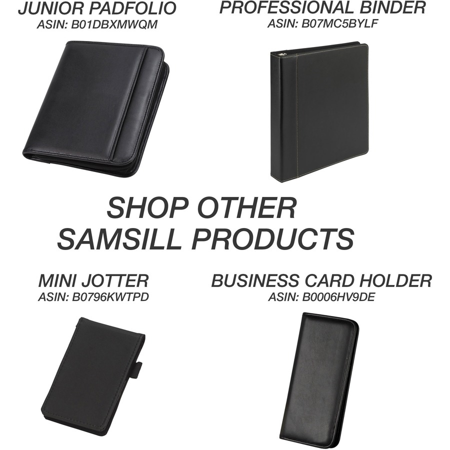 Samsill Letter Portfolio - 8 1/2" x 11" - 3 Fastener(s) - 2" Fastener Capacity for Folder - 2 Exterior, Internal Pocket(s) - Vinyl, Leather, Metal, Nappa Leather - Black - 1 Each