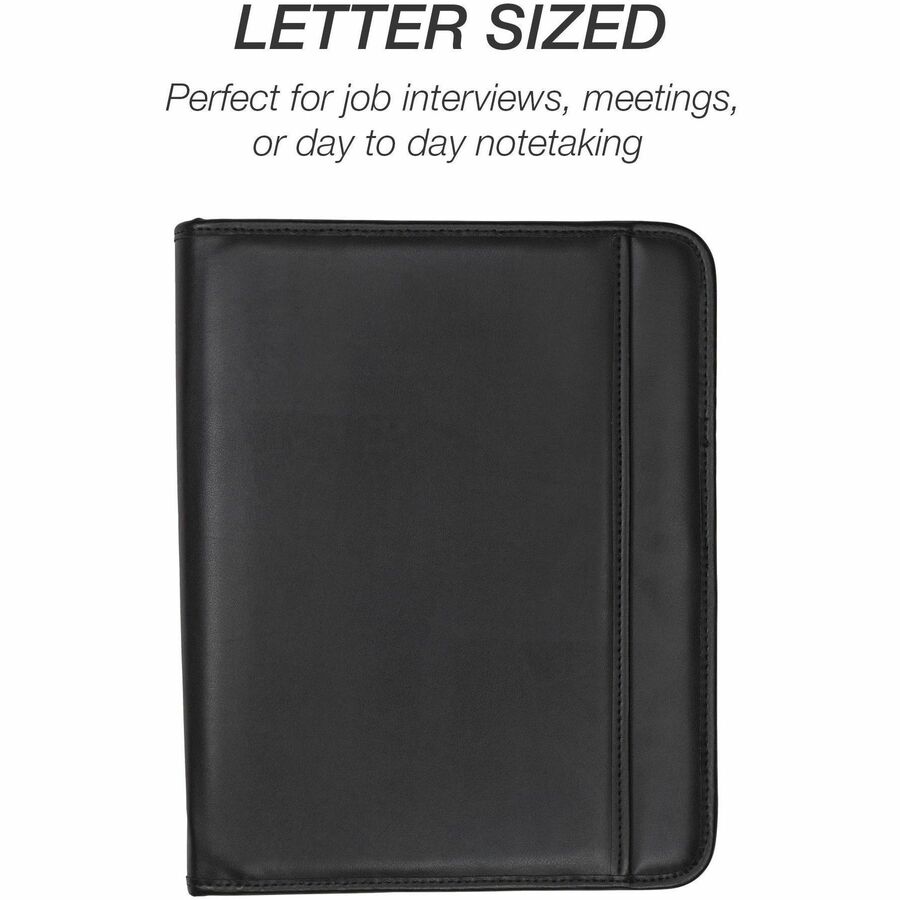 Samsill Letter Pad Folio - 8 1/2" x 11" - 6 Exterior, Internal Pocket(s) - Vinyl, Polyvinyl Chloride (PVC) - Black - 1 Each
