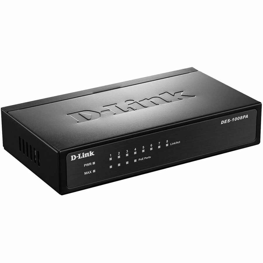 D-Link DES-1008PA 8-Port 10/100 Unmanaged Metal Desktop Switch with 4 PoE Ports