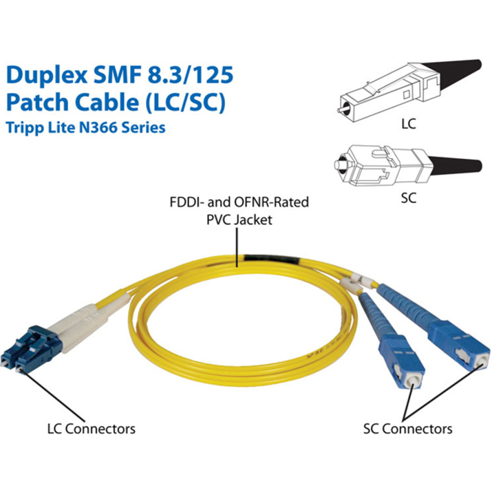 Tripp Lite by Eaton 3M Duplex Singlemode 9/125 Fiber Optic Patch Cable LC/SC 10' 10ft 3 Meter