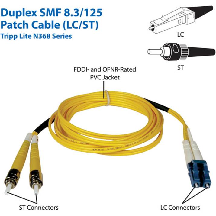 Tripp Lite by Eaton 1M Duplex Singlemode 9/125 Fiber Optic Patch Cable LC/ST 3' 3ft 1 Meter