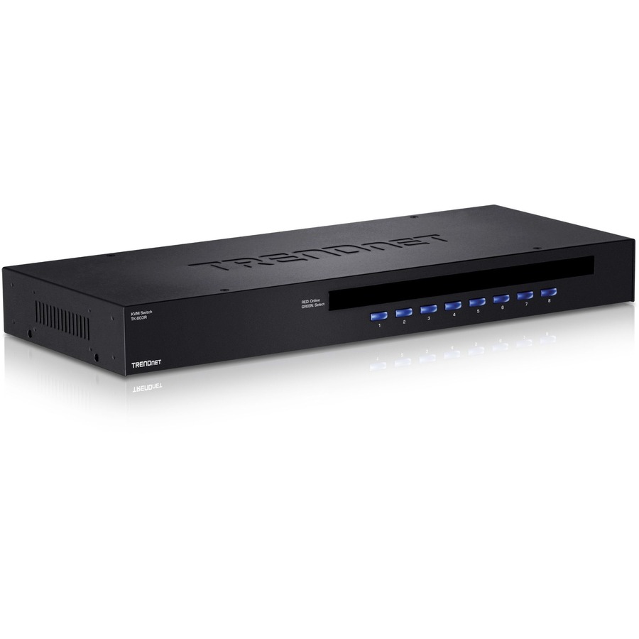 TRENDnet 8-Port USB/PS2 Rack Mount KVM Switch, TK-803R, VGA & USB Connection, Supports USB & PS/2 Connections, Device Monitoring, Auto Scan, Audible Feedback, Control up to 8 Computers/Servers