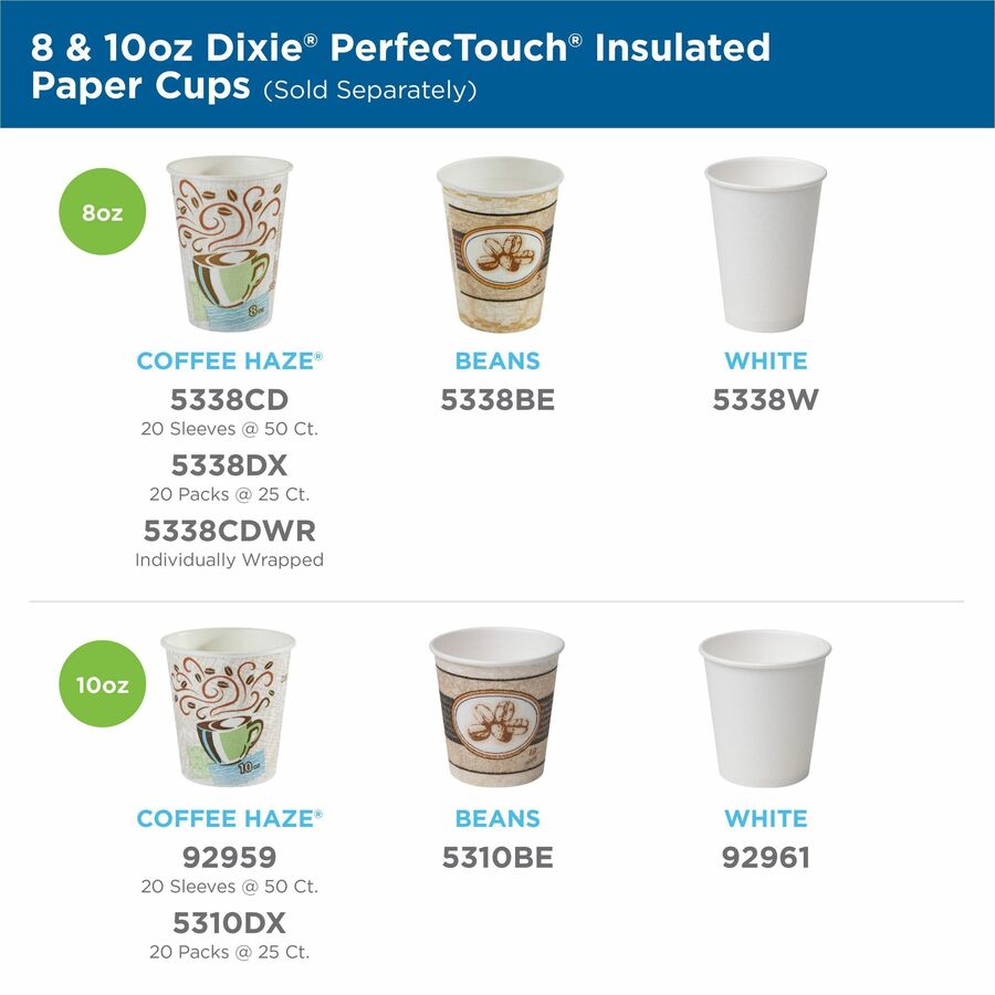 Dixie PerfecTouch 8 oz Insulated Paper Hot Coffee Cups by GP Pro - 25 / Pack - 20 / Carton - Paper - Hot Drink, Coffee