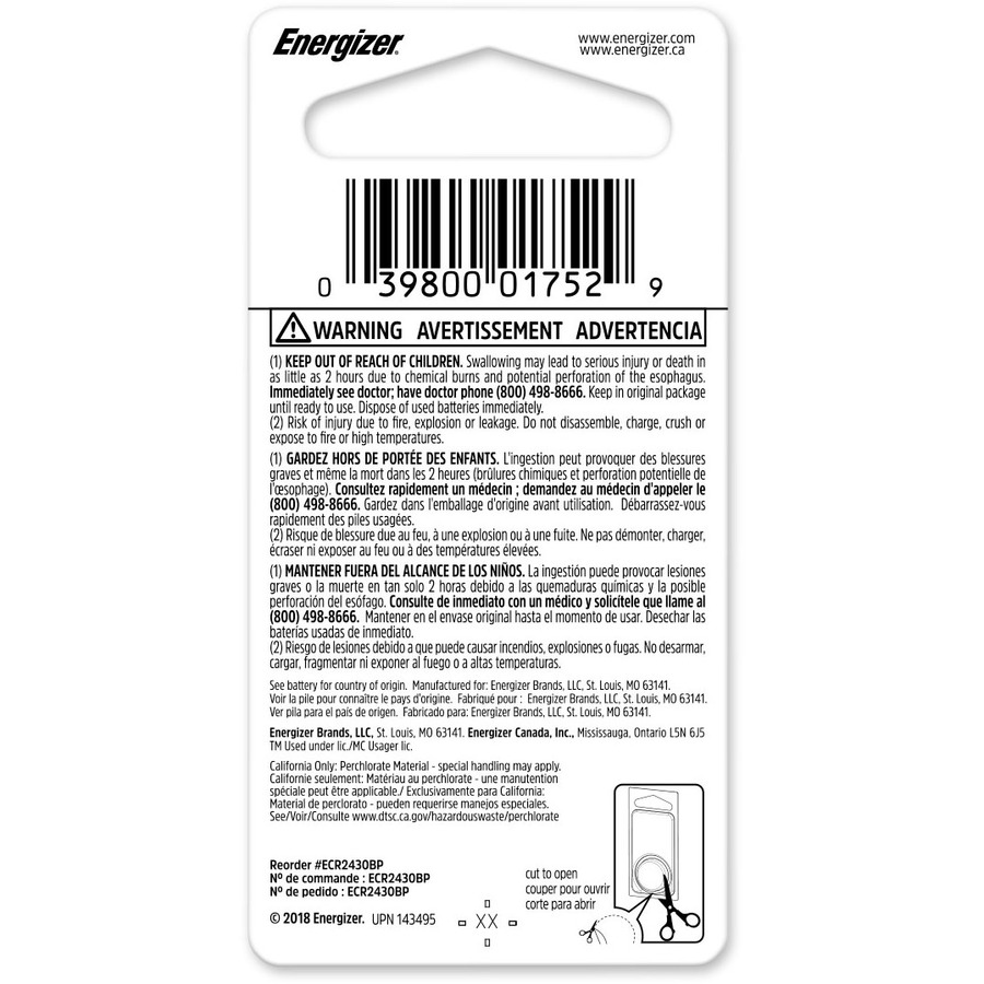 Energizer 2450 Lithium Coin Battery, 1 Pack - For Multipurpose - 3 V DC -  Lithium (Li) - 1 Each - Thomas Business Center Inc