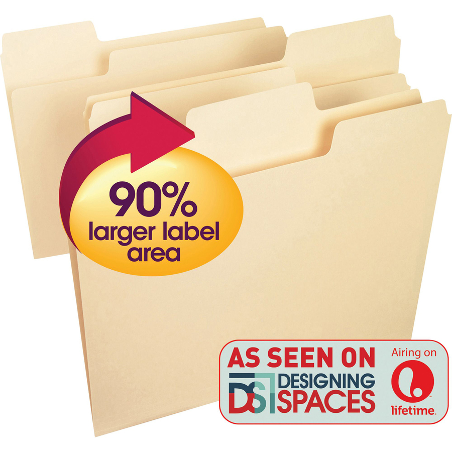 Smead SuperTab 1/3 Tab Cut Letter Recycled Top Tab File Folder - 8 1/2" x 11" - 3/4" Expansion - Top Tab Location - Assorted Position Tab Position - Manila - 10% Recycled - 100 / Box