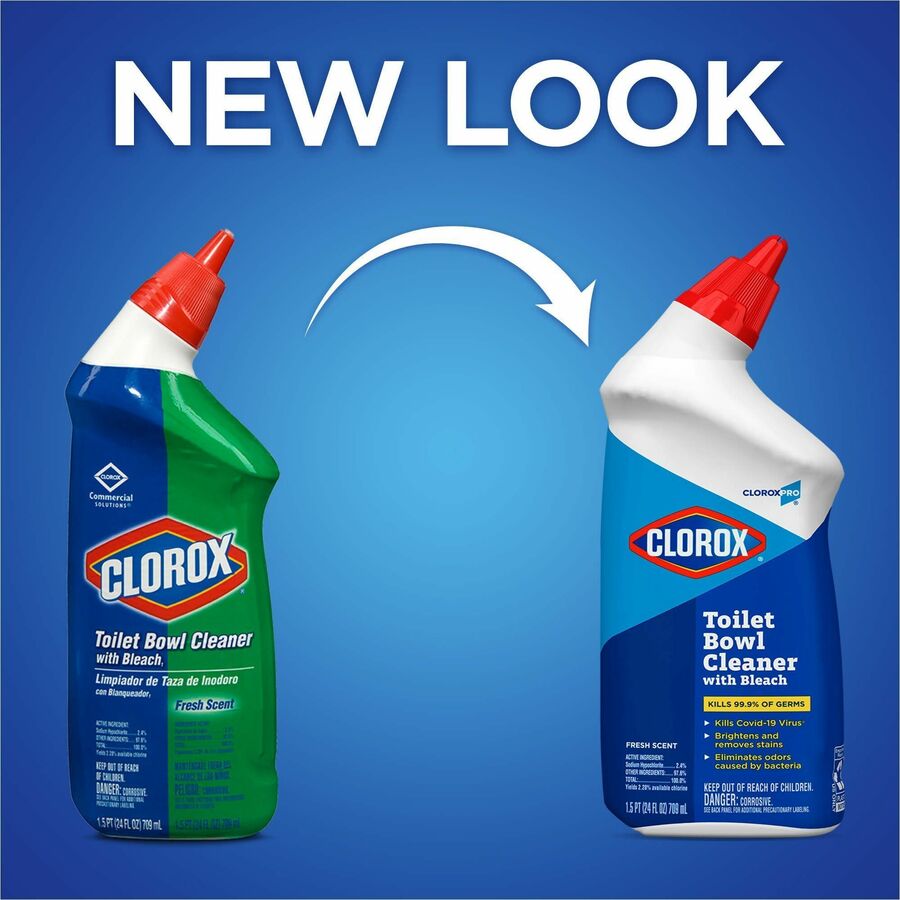 CloroxPro™ Toilet Bowl Cleaner with Bleach - 24 fl oz (0.8 quart) - Fresh Scent - 12 / Carton - Disinfectant, Deodorize - Clear