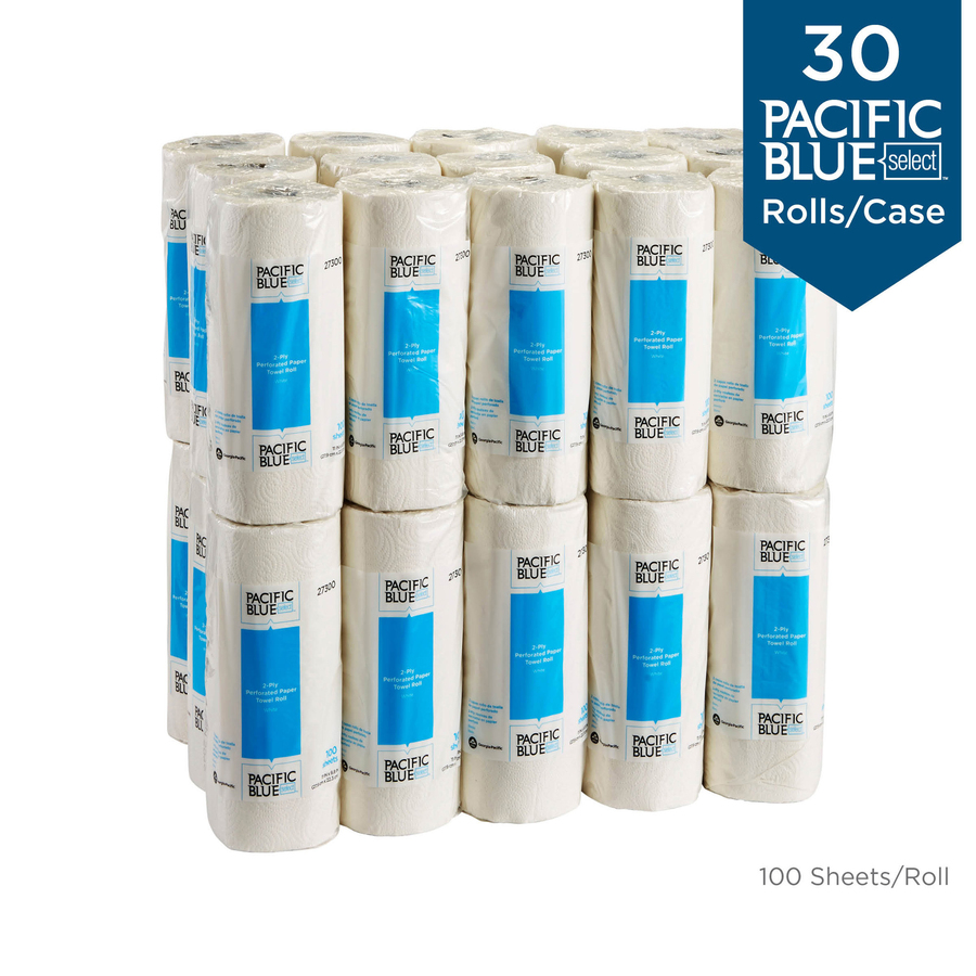 Pacific Blue Select Paper Towel Rolls by GP Pro - 2 Ply - 11" x 8.80" - 100 Sheets/Roll - 4.80" Roll Diameter - 1.63" Core - White - Paper - 30 Rolls Per Carton - 1 Carton