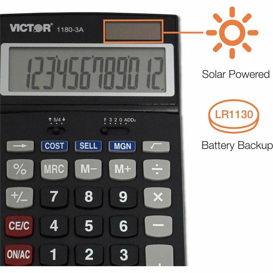 Victor 11803A Business Calculator - Easy-to-read Display, Auto Power Off - 12 Digits - LCD - Battery/Solar Powered - 1.1" x 4" x 6.5" - Black - Plastic - 1 Each - Business & Financial Calculators - VCT11803A