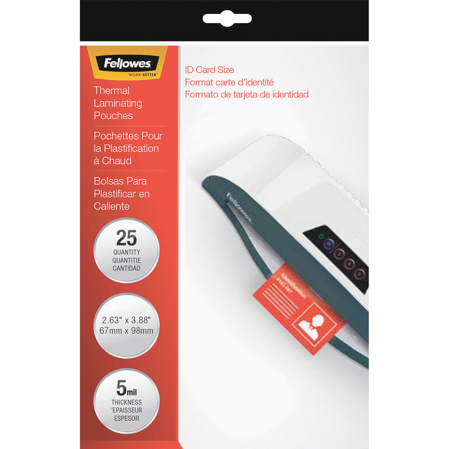 Fellowes Glossy Pouches - ID Tag not punched, 5 mil, 25 pack - Laminating Pouch/Sheet Size: 3.88" Width x 5 mil Thickness - Type G - Glossy - for Document, ID Card - Unpunched, Durable - Clear - 25 / Pack = FEL52007