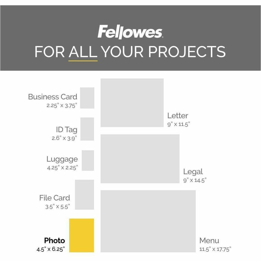 Fellowes Glossy Pouches - 5mil, Photo, 25 pack - Sheet Size Supported: Photo-size - Laminating Pouch/Sheet Size: 6.25" Width x 5 mil Thickness - Type G - Glossy - for Document, Photo - Durable - Clear - 25 / Pack - Laminating Supplies - FEL52010