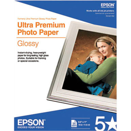 Epson Ultra-premium Glossy Photo Paper - Letter - 8 1/2" x 11" - Glossy - 25 / Pack - Bright White