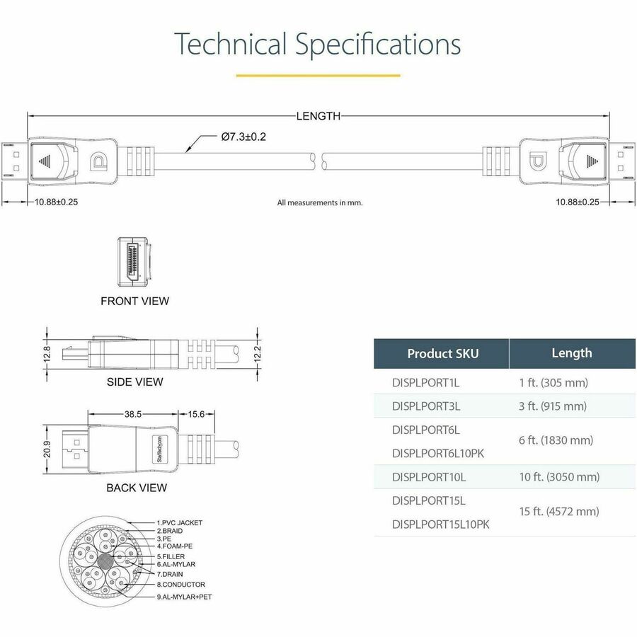 StarTech.com 6ft DisplayPort Cable VESA Certified 4K DisplayPort