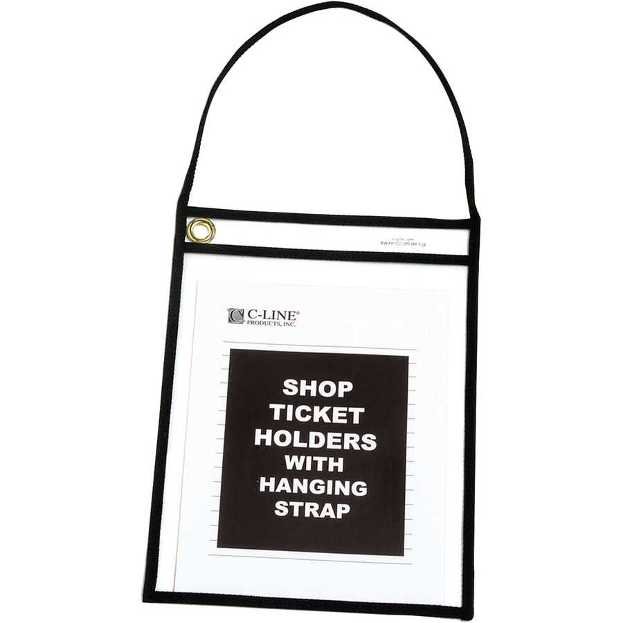 C-Line Shop Ticket Holders With Hanging Straps, Stitched - Black, Both Sides Clear, 9 X 12, 15/BX, 41922