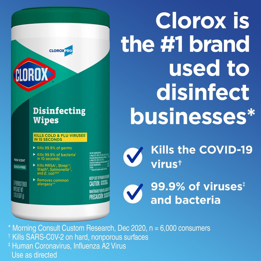 CloroxPro™ Clorox Disinfecting Wipes - Fresh Scent - Soft Cloth - Bleach-free, Moist - For Office Building, Food Service, Healthcare, School - 75 - 1 Each