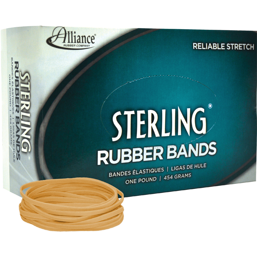 Alliance Rubber 24335 Sterling Rubber Bands - Size #33 - Approx. 850 Bands - 3 1/2" x 1/8" - Natural Crepe - 1 lb Box