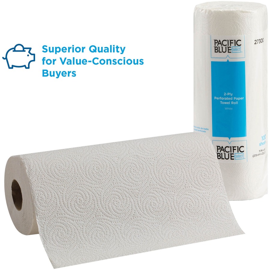 Pacific Blue Select Paper Towel Roll by GP Pro - 2 Ply - 11" x 8.80" - 100 Sheets/Roll - 4.80" Roll Diameter - 1.63" Core - White - Paper - 1 Roll