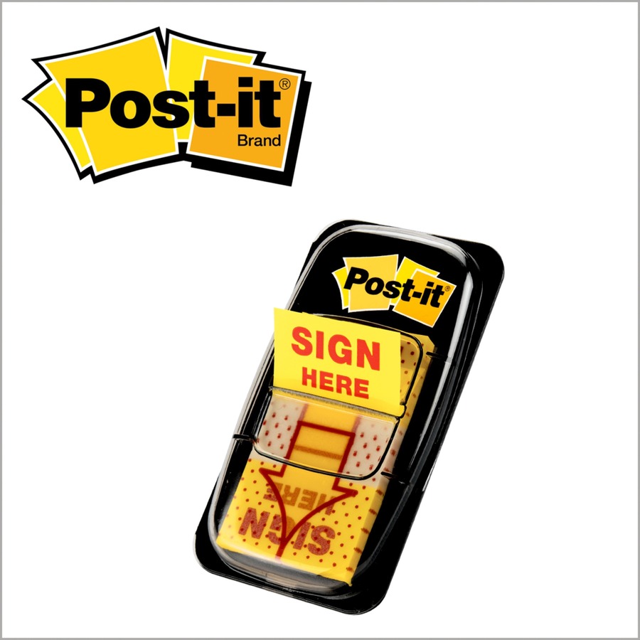 Post-it® Message Flag Value Pack - 600 - 1" x 1 3/4" - Rectangle, Arrow - Unruled - "SIGN HERE" - Yellow - Removable - 12 / Box