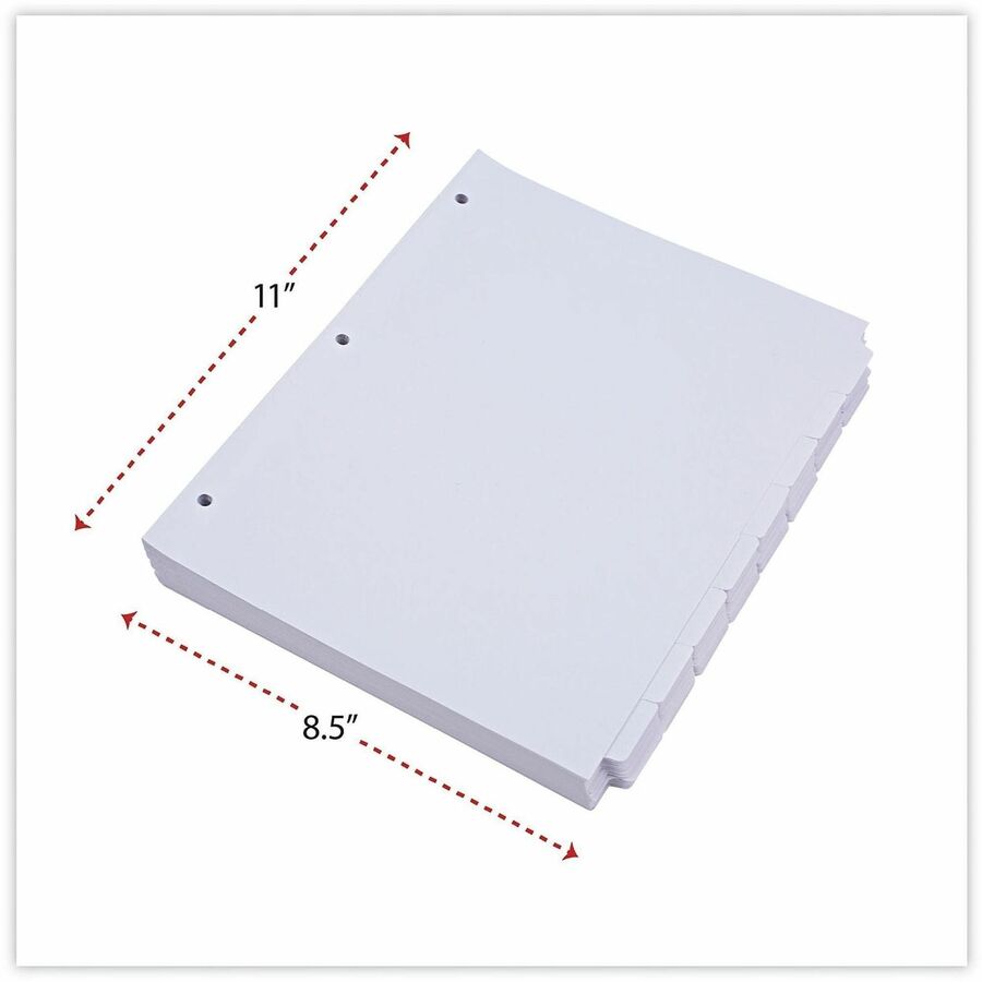 Universal Self-Tab Index Dividers, 8-Tab, 11 x 8.5, White, 24 Sets - 24 x Divider(s) - 8 Blank Side Tab(s) - 8.5" Divider Width x 11" Divider Length - Letter - 3 Hole Punched - White Ledger Stock Divider - White Ledger Stock Tab(s) - 30% Recycled - Custom