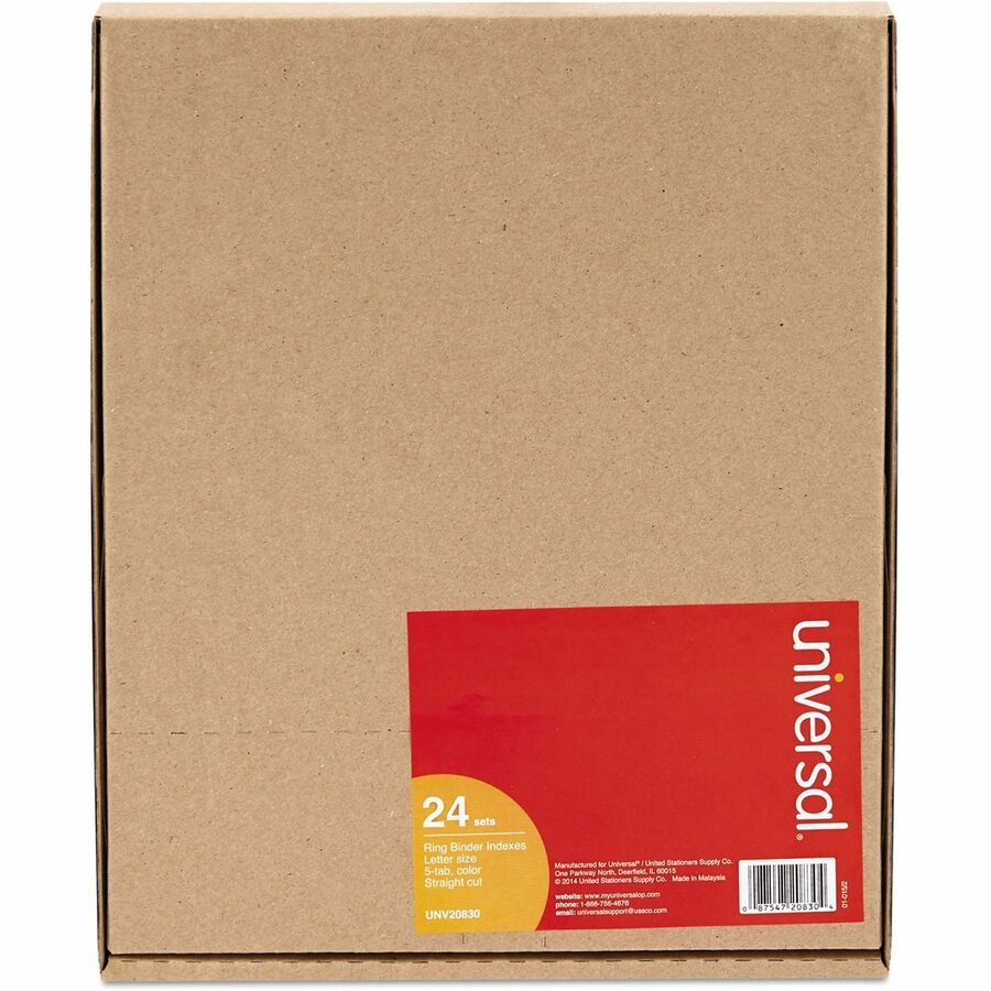 Universal Insertable Tab Index, 5-Tab, 11 x 8.5, Buff, Assorted Tabs, 24 Sets - 24 x Divider(s) - 5 Blank Side Tab(s) - 8.5" Divider Width x 11" Divider Length - Letter - 3 Hole Punched - Buff Paper Divider - Assorted Plastic Tab(s) - 0% - Customizable, M