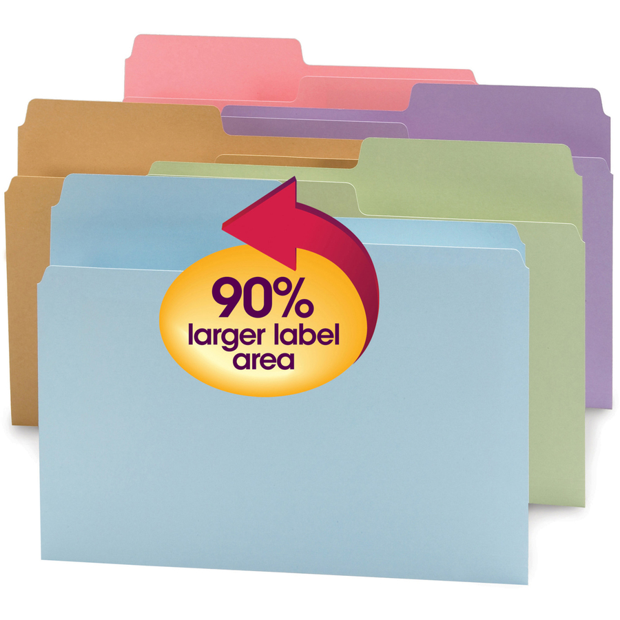 Smead SuperTab 1/2 Tab Cut Letter Recycled Top Tab File Folder - 8 1/2" x 11" - 3/4" Expansion - Paper - Assorted - 10% Recycled - 100 / Box - Top Tab Colored Folders - SMD11906