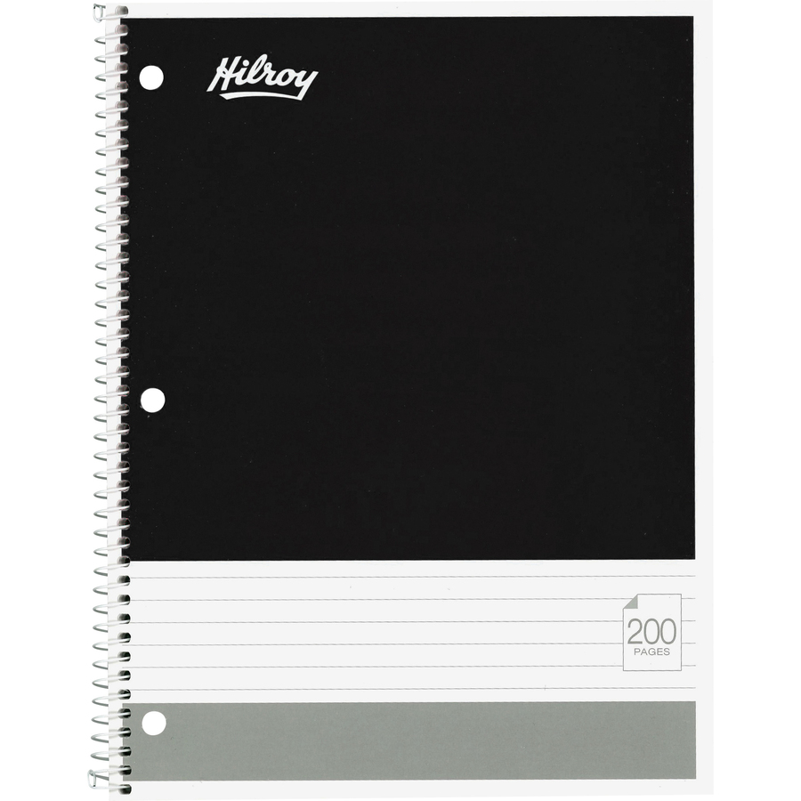 Hilroy Coil Notebook - 100 Sheets - 200 Pages - Ruled - White Paper - Black, Pink, Gray, Green, Blue Cover - Index Card - 1Each - Memo / Subject Notebooks - HLR13048