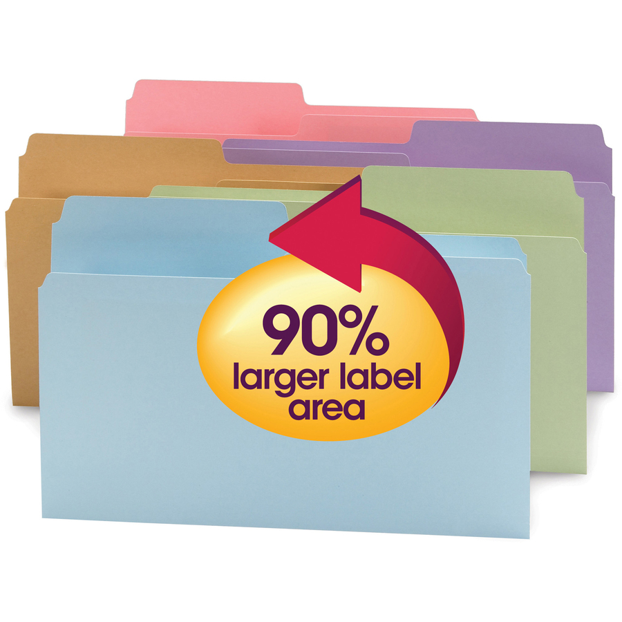 Smead SuperTab 1/2 Tab Cut Legal Recycled Top Tab File Folder - 9 1/2" x 14 5/8" - 3/4" Expansion - Assorted - 10% Recycled - 100 / Box = SMD15906
