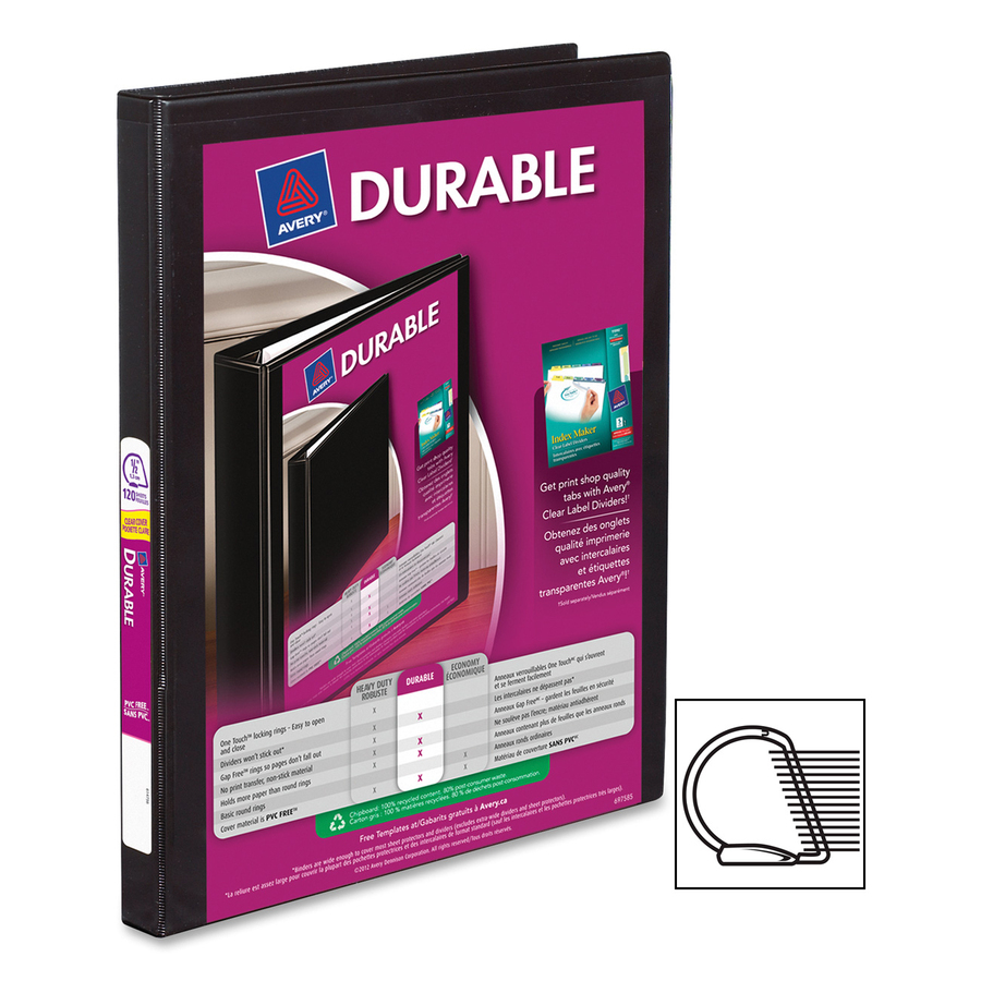 Avery® Durable View Slant-D Presentation Binder - 1/2" Binder Capacity - Letter - 8 1/2" x 11" Sheet Size - D-Ring Fastener(s) - Black - Recycled - Durable, Gap-free Ring - 1 Each - Presentation / View Binders - AVE34001