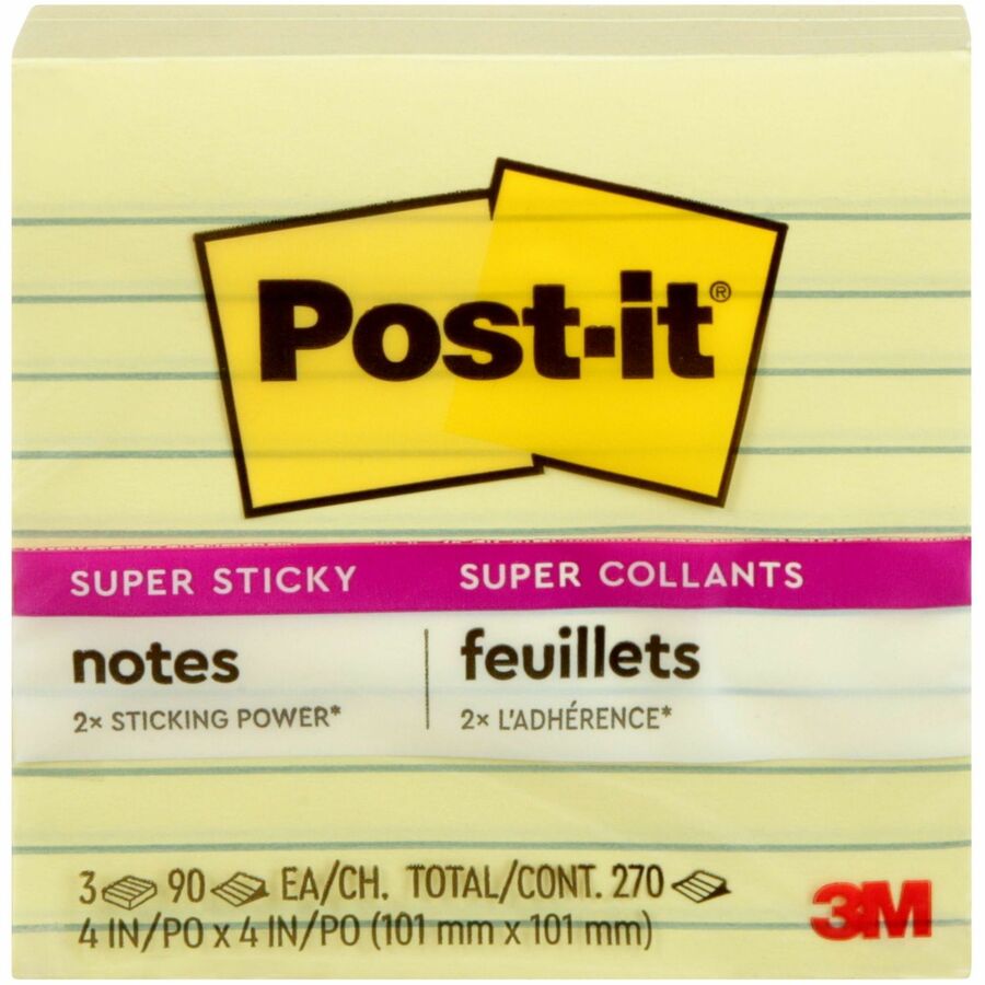 Post-it&reg; - Feuillets adh&eacute;sifs lign&eacute;s super collants