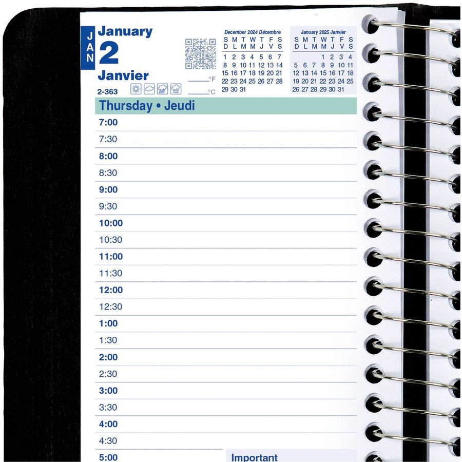 Blueline Pocket Daily Planner 3-1/2"x 6" , Bilingual, Black