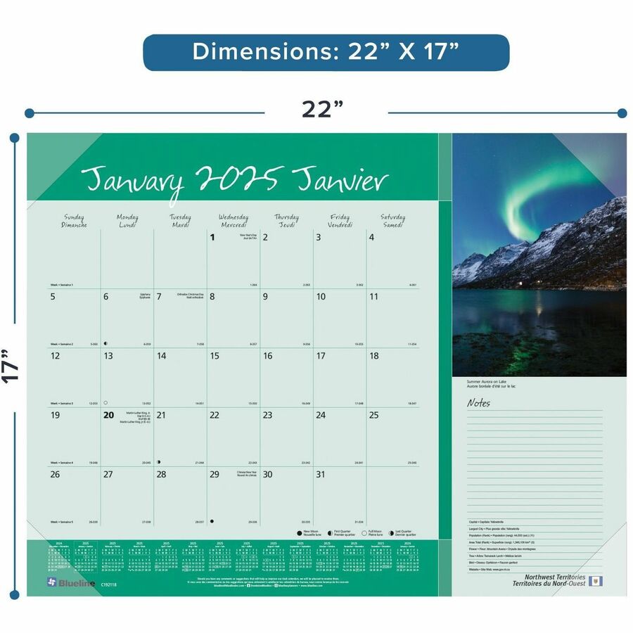 Blueline Canadian Provinces Monthly Desk pad Calendar Julian Dates
