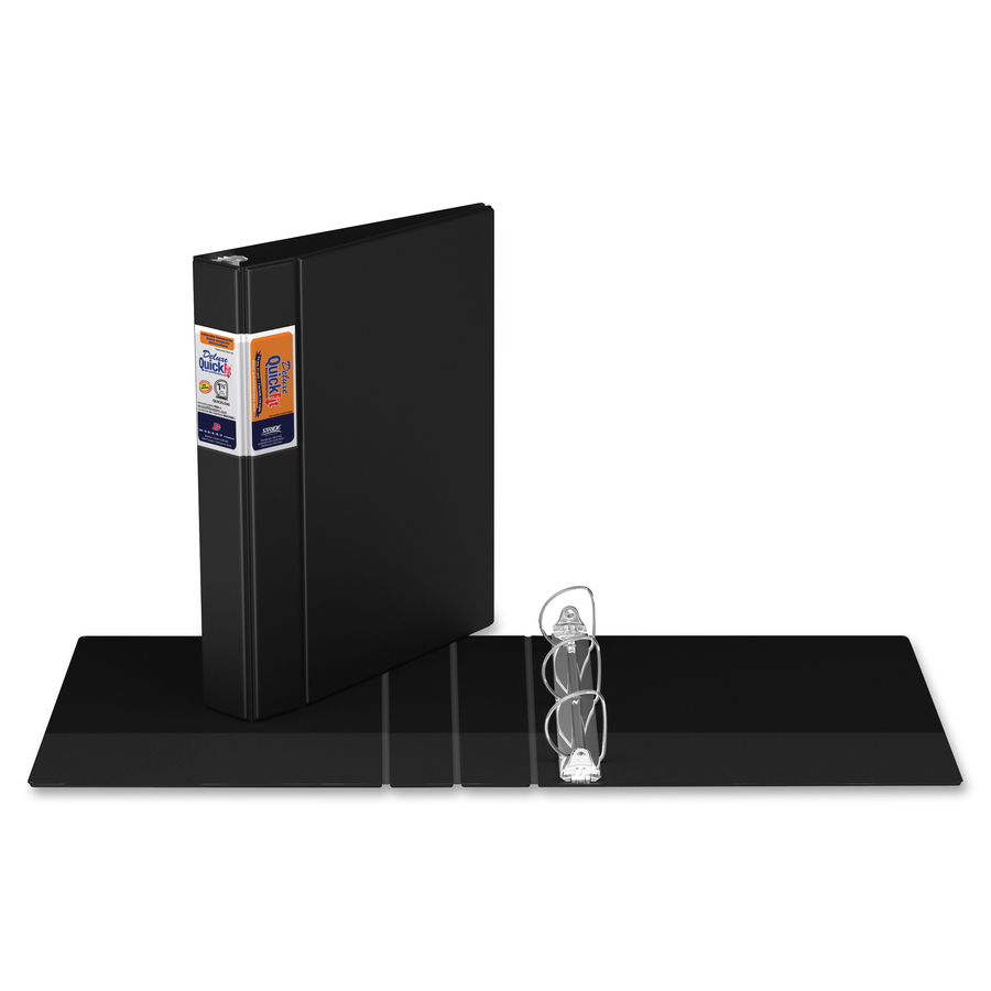 QuickFit D-Ring Deluxe Commercial File Binder - 1 1/2" Binder Capacity - 8 1/2" x 11" Sheet Size - 300 Sheet Capacity - D-Ring Fastener(s) - Internal Pocket(s) - Black - Recycled - 1 Each - Standard Ring Binders - RGO29021