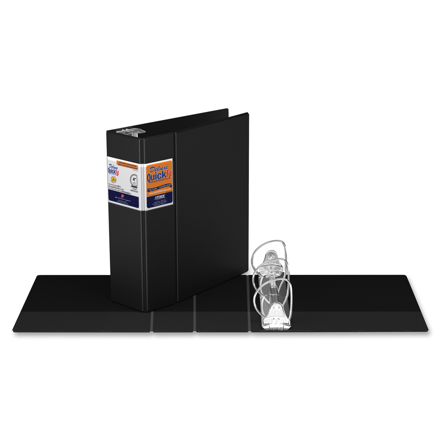 QuickFit D-Ring Deluxe Commercial File Binder - 4" Binder Capacity - 8 1/2" x 11" Sheet Size - 650 Sheet Capacity - D-Ring Fastener(s) - Internal Pocket(s) - Black - Recycled - 1 Each - Standard Ring Binders - RGO29061