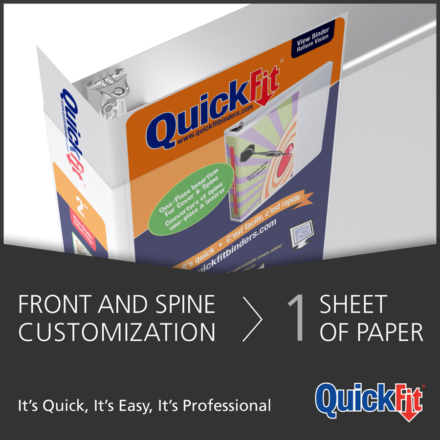 QuickFit QuickFit Angle D-ring View Binder - 1" Binder Capacity - Letter - 8 1/2" x 11" Sheet Size - 3 x D-Ring Fastener(s) - White - Recycled - Clear Overlay - 1 Each - Presentation / View Binders - RGO870100