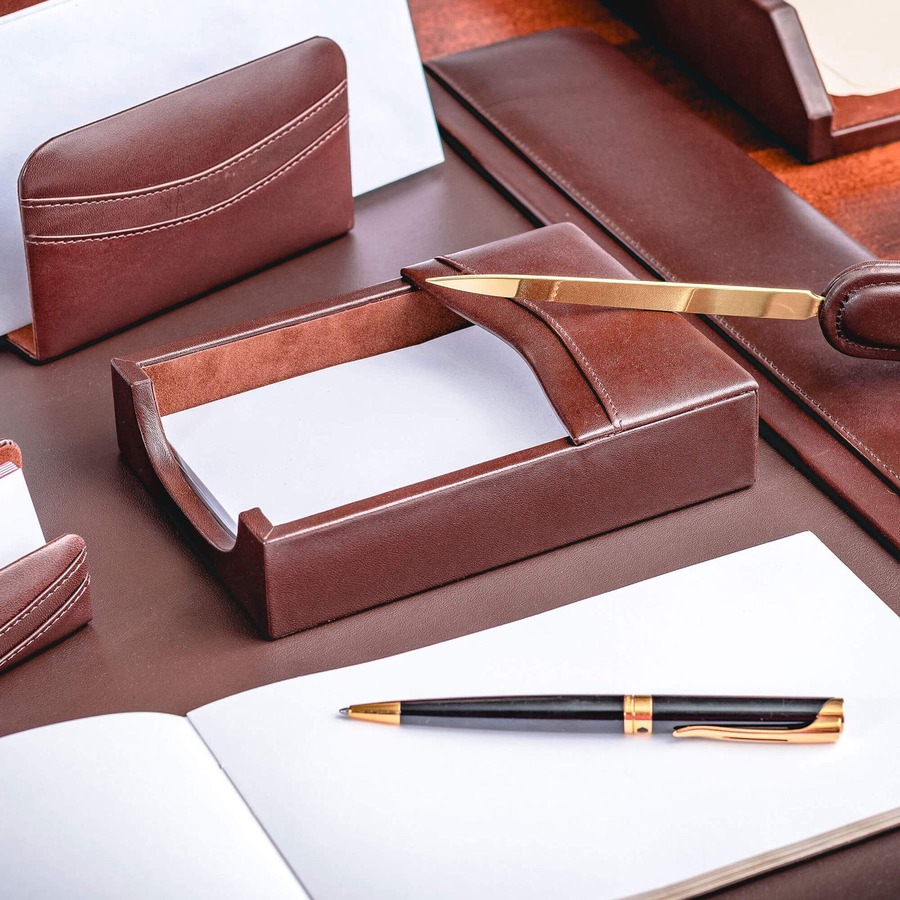 Dacasso Leather Memo Holder - 4" x 6" x - Leather - 1 Each - Brown