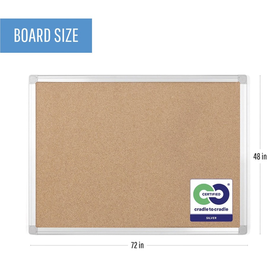MasterVision Aluminum Frame Recycled Cork Boards - 48" (1219.20 mm) Height x 72" (1828.80 mm) Width - Cork Surface - Aluminum Frame - 1 Each - Cork/Fabric Bulletin Boards - BVCCA271790