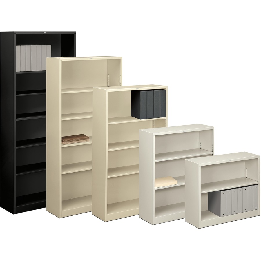 HON Brigade Steel Bookcase | 4 Shelves | 34-1/2"W | Black Finish - 4 Shelf(ves) - 59" Height x 34.5" Width x 12.6" Depth - Adjustable Shelf, Reinforced, Welded, Durable, Compact - Steel - 1 Each