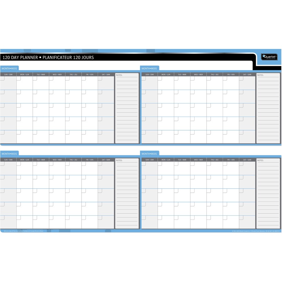 Quartet Double Sided Undated Planner - 24" x 36" Sheet Size - Bilingual, Laminated - 1 Each - Organizer Boards - DTM59737