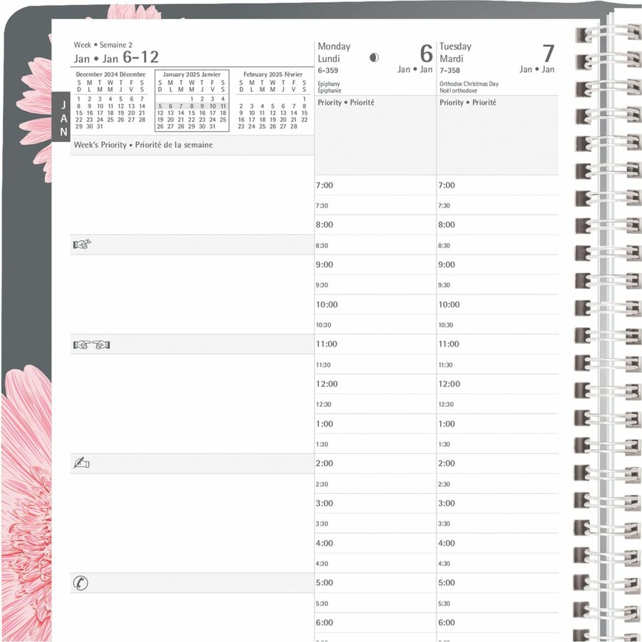 Blueline 13-Month Pink Daisy Weekly Planner - Weekly - 13 Month - December 2023 - December 2025 - Appointment Books & Planners - BLICBBM2PNK
