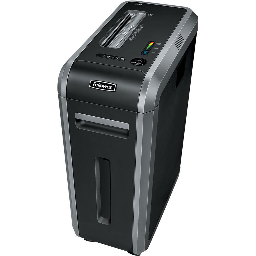 Fellowes Powershred® 125i 100% Jam Proof Strip-Cut Shredder - Continuous Shredder - Strip Cut - 18 Per Pass - for shredding Staples, Credit Card, CD, DVD, Paper Clip, Junk Mail, Paper - 0.219" Shred Size - P-2 - 16 ft/min - 9" Throat - 14 gal Wastebin